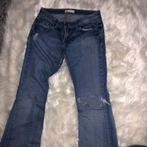 Buckle Distressed Denim Flare Jeans